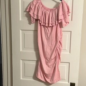 Pink Off-Shoulder Ruffle Dress